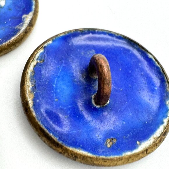 Chinese Cloisonné Buttons Set Of 3 Vtg Hand-Painted Floral Animal Blue Enamel - Picture 10 of 10